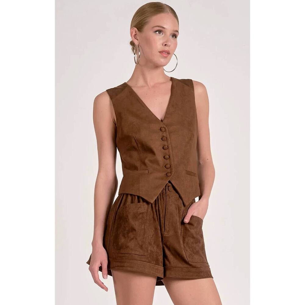 NEW ELAN monica faux suede vest in brown